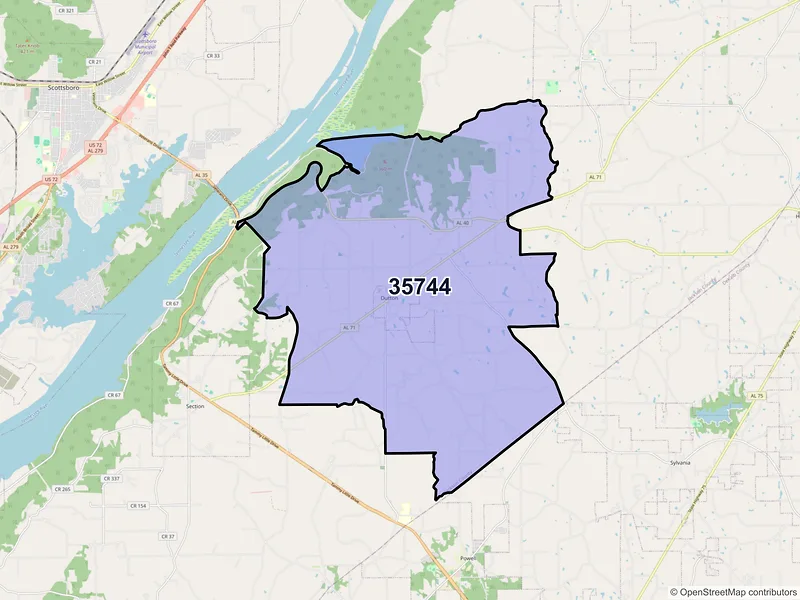 Map of ZIP Code 35744 — Dutton, AL