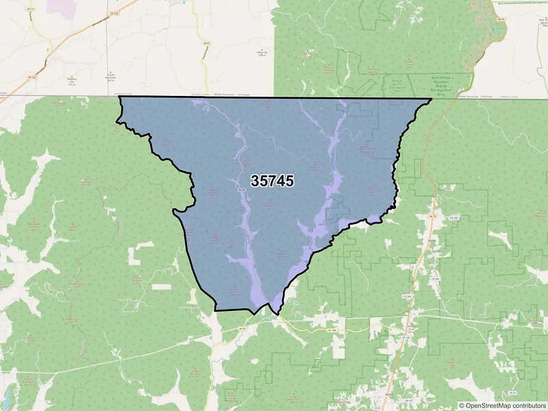 Map of ZIP Code 35745 — Estillfork, AL