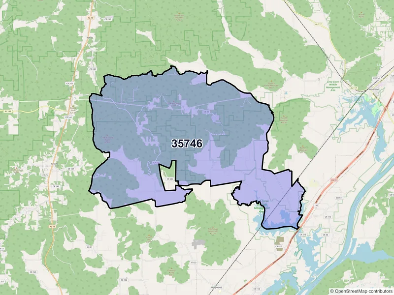 Map of ZIP Code 35746 — Fackler, AL