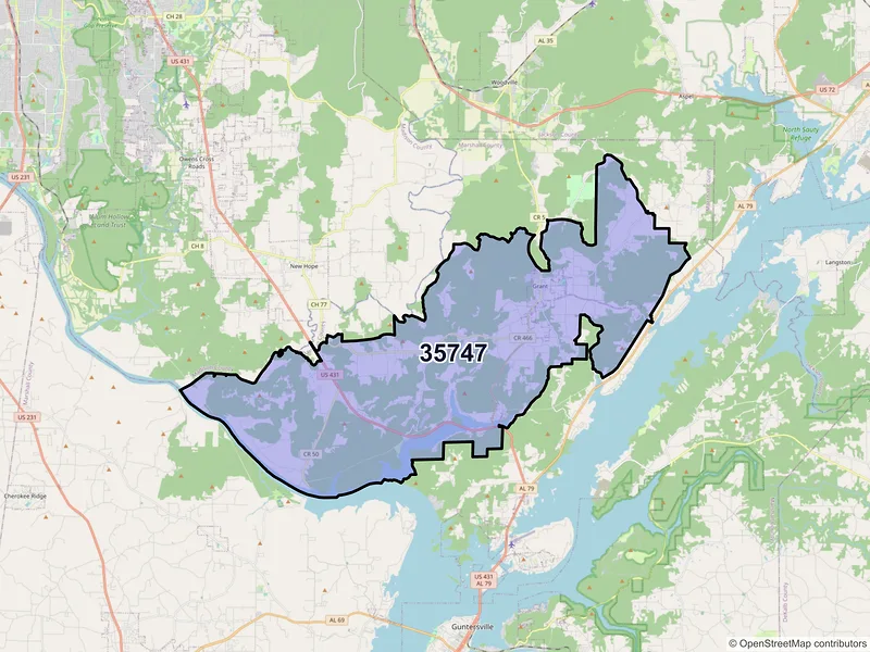 Map of ZIP Code 35747 — Grant, AL