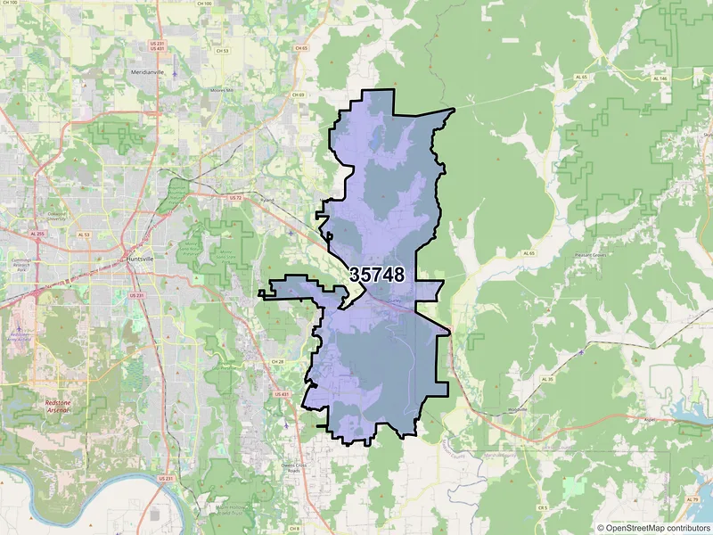 Map of ZIP Code 35748 — Gurley, AL