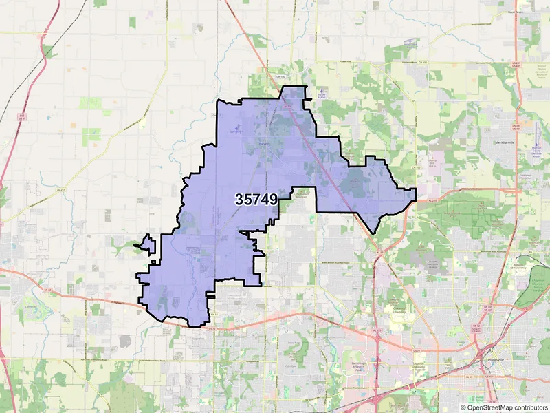 Map of ZIP Code 35749 — Harvest, AL