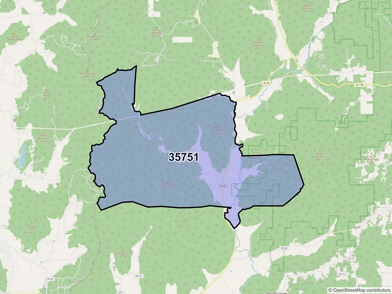 Map of ZIP Code 35751 — Hollytree, AL