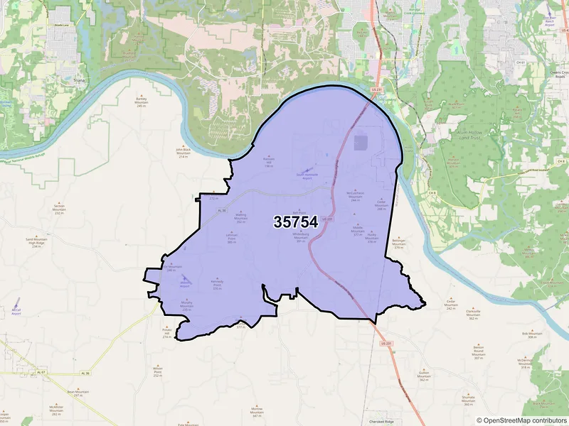 Map of ZIP Code 35754 — Laceys Spring, AL