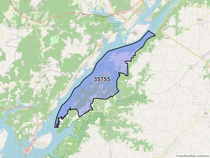 Map of ZIP Code 35755 — Langston, AL