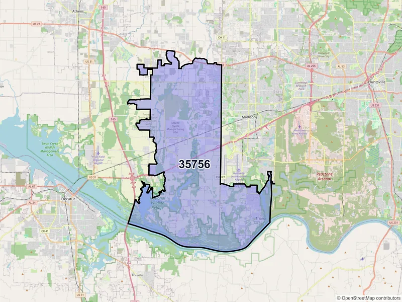 Map of ZIP Code 35756 — Madison, AL