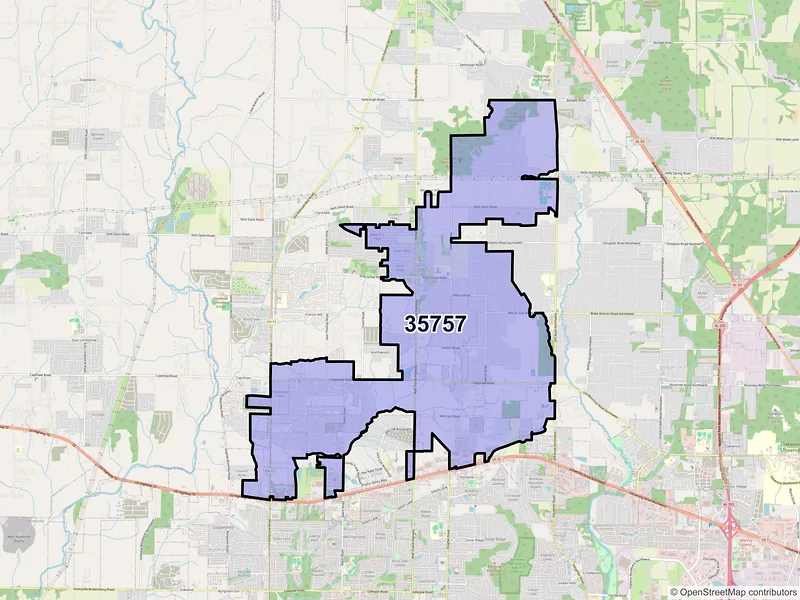 Map of ZIP Code 35757 — Madison, AL