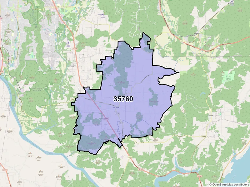 Map of ZIP Code 35760 — New Hope, AL