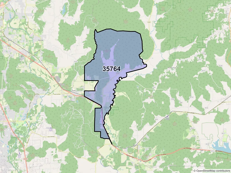 Map of ZIP Code 35764 — Paint Rock, AL