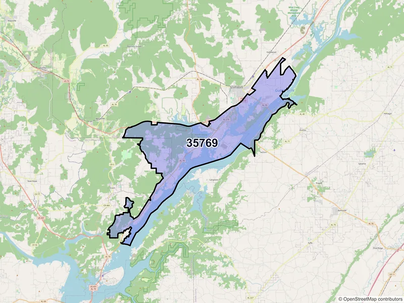 Map of ZIP Code 35769 — Scottsboro, AL