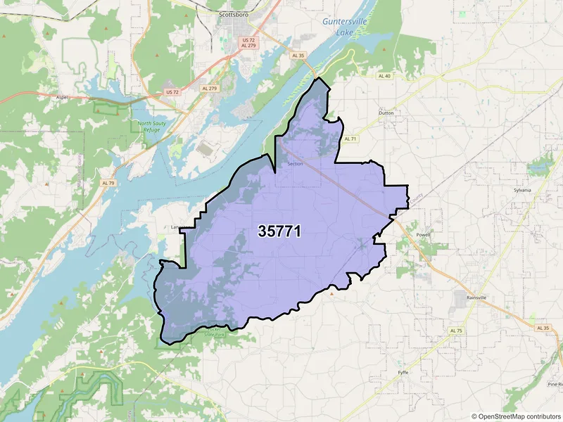 Map of ZIP Code 35771 — Section, AL