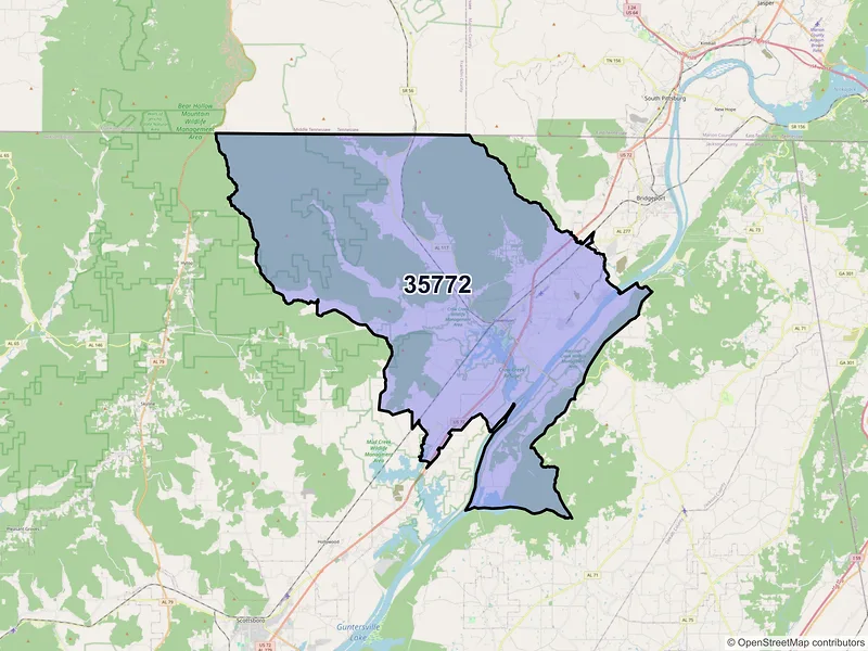 Map of ZIP Code 35772 — Stevenson, AL