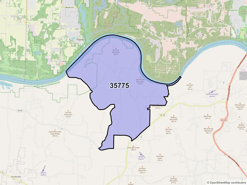 Map of ZIP Code 35775 — Valhermoso Springs, AL