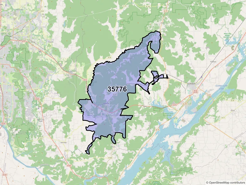 Map of ZIP Code 35776 — Woodville, AL