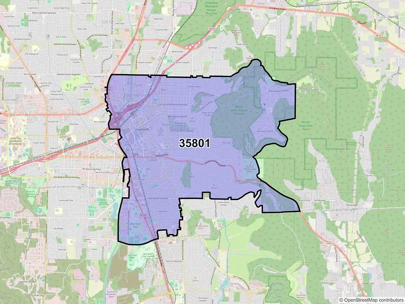 Map of ZIP Code 35801 — Huntsville, AL