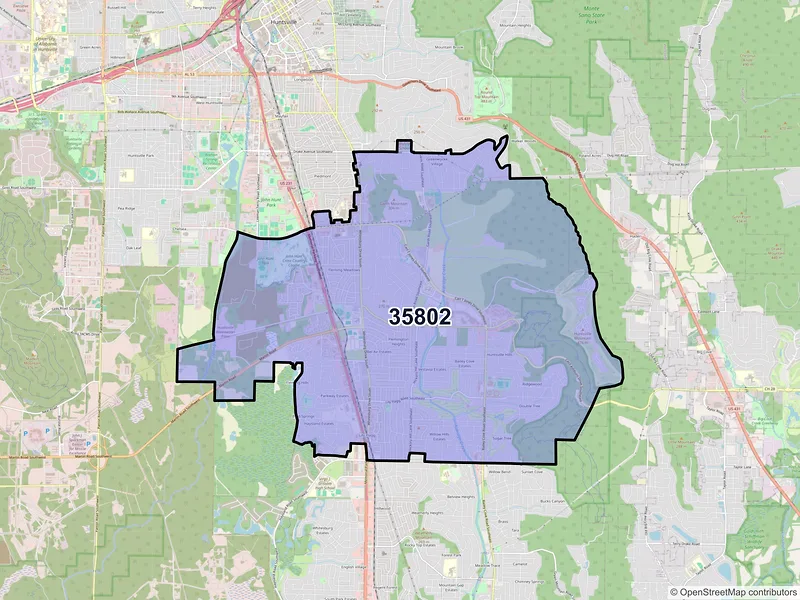 Map of ZIP Code 35802 — Huntsville, AL