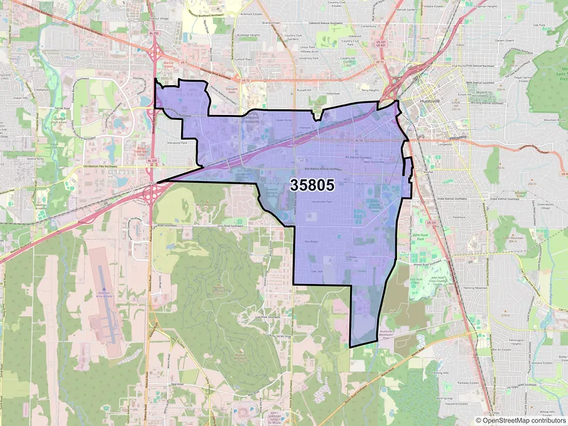Map of ZIP Code 35805 — Huntsville, AL