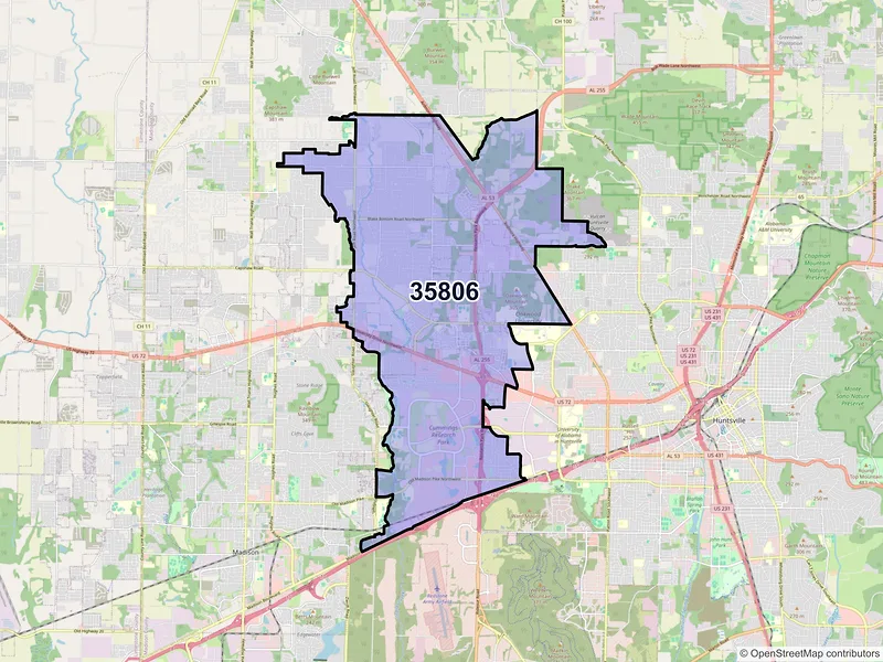 Map of ZIP Code 35806 — Huntsville, AL