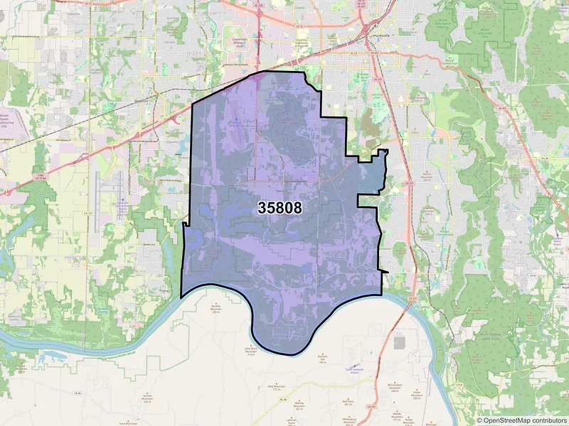 Map of ZIP Code 35808 — Huntsville, AL