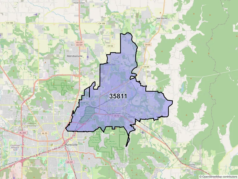 Map of ZIP Code 35811 — Huntsville, AL
