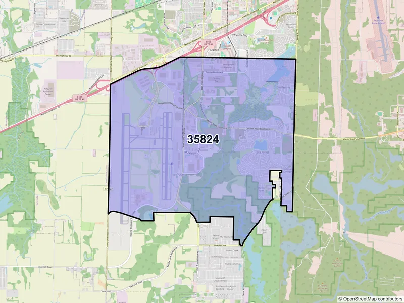 Map of ZIP Code 35824 — Huntsville, AL