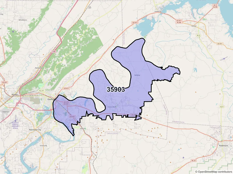 Map of ZIP Code 35903 — Gadsden, AL