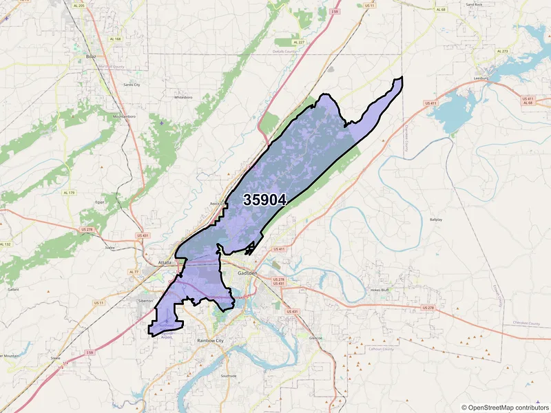 Map of ZIP Code 35904 — Gadsden, AL