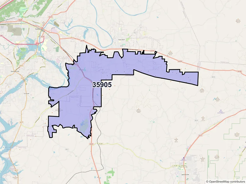 Map of ZIP Code 35905 — Gadsden, AL