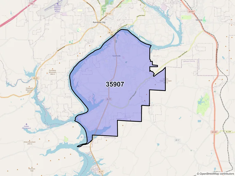 Map of ZIP Code 35907 — Gadsden, AL