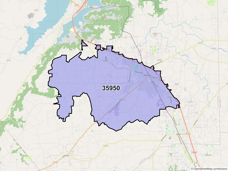 Map of ZIP Code 35950 — Albertville, AL