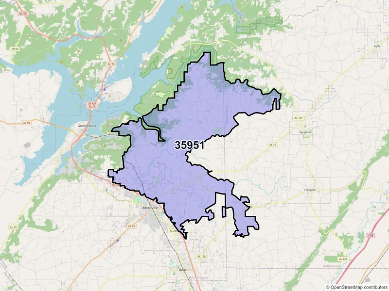 Map of ZIP Code 35951 — Albertville, AL