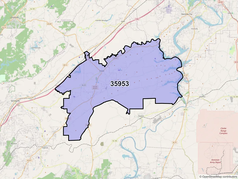 Map of ZIP Code 35953 — Ashville, AL
