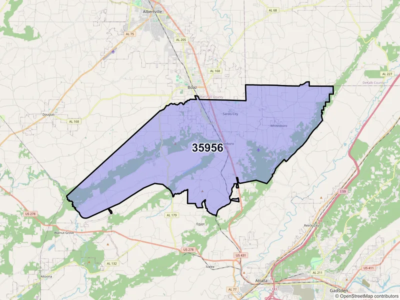 Map of ZIP Code 35956 — Boaz, AL
