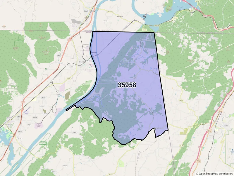 Map of ZIP Code 35958 — Bryant, AL