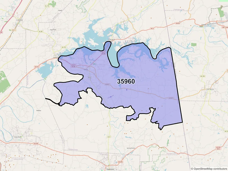 Map of ZIP Code 35960 — Centre, AL