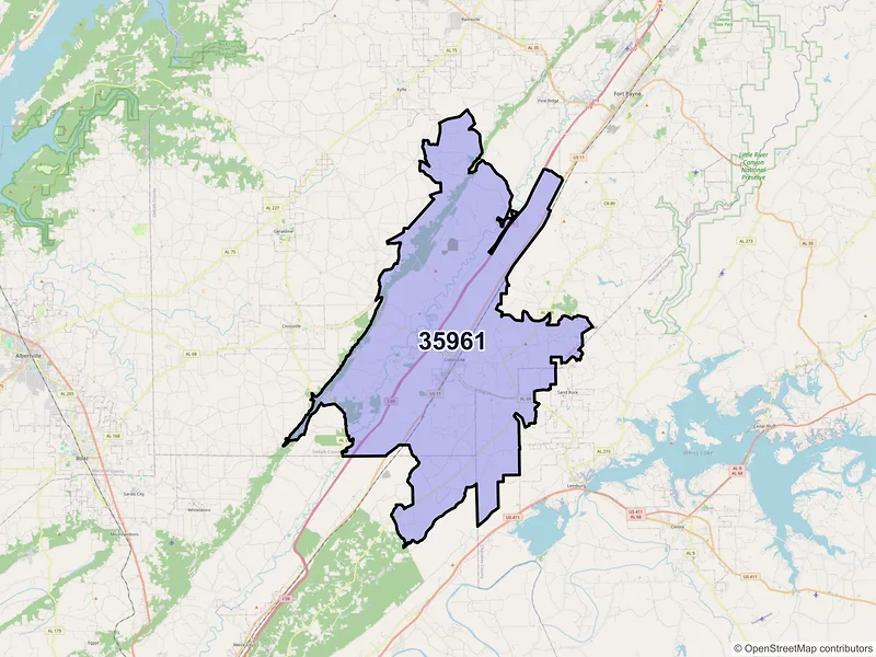 Map of Collinsville, Alabama and ZIP codes