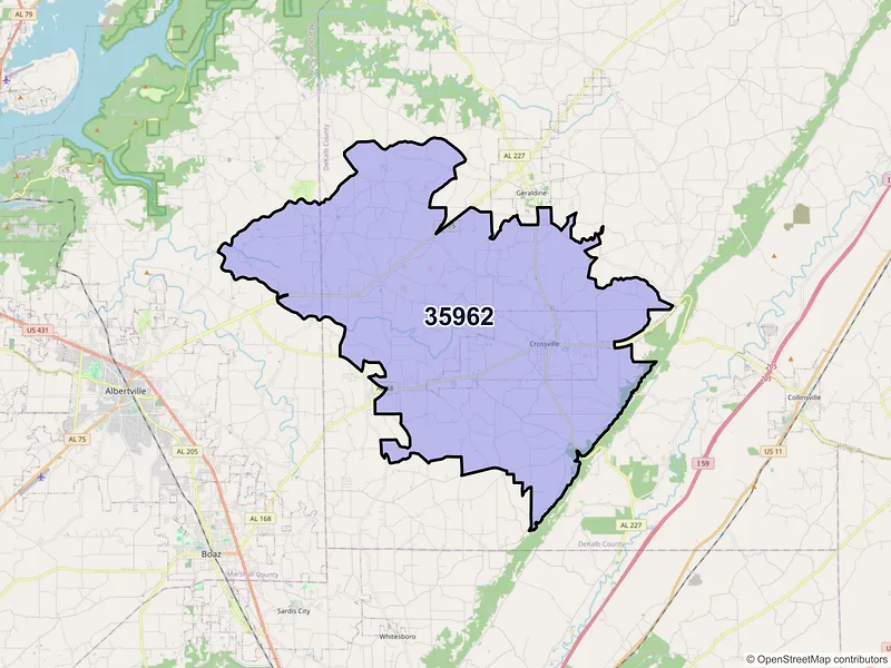 Map of ZIP Code 35962 — Crossville, AL