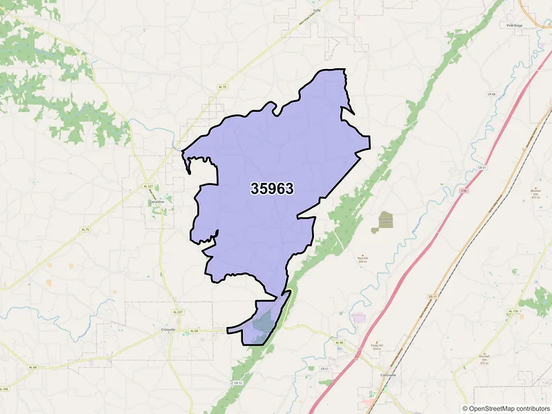 Map of ZIP Code 35963 — Dawson, AL