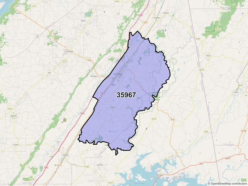 Map of ZIP Code 35967 — Fort Payne, AL