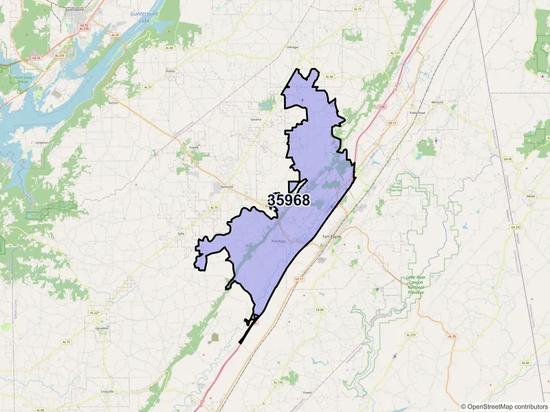 Map of ZIP Code 35968 — Fort Payne, AL