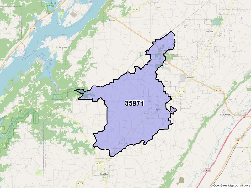 Map of ZIP Code 35971 — Fyffe, AL
