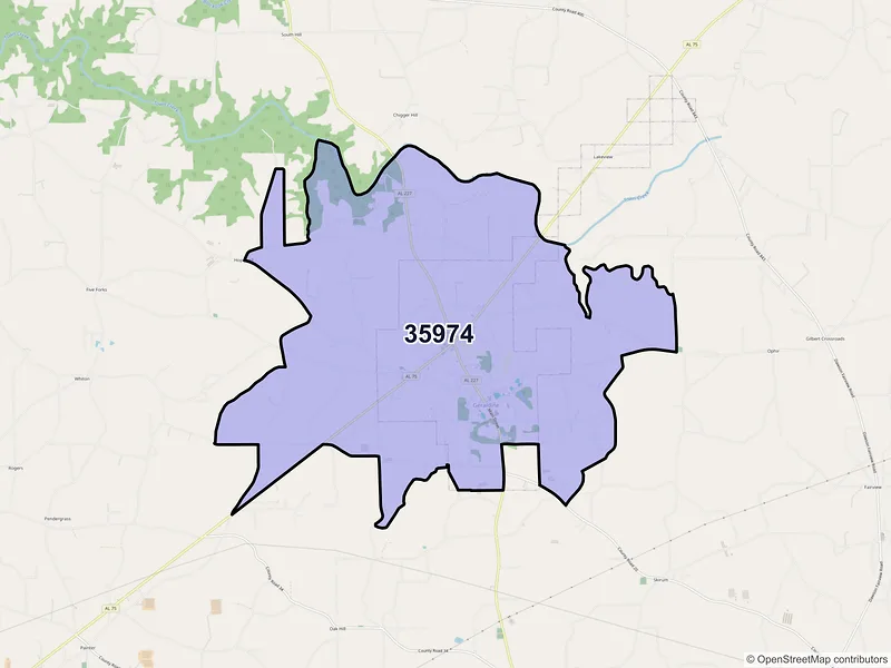 Map of ZIP Code 35974 — Geraldine, AL