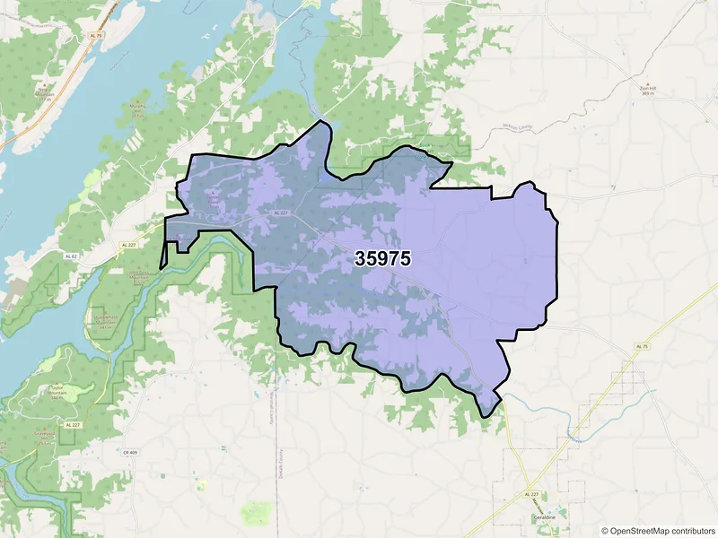 Map of ZIP Code 35975 — Groveoak, AL