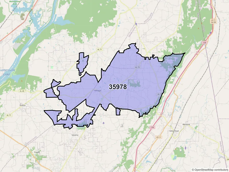 Map of ZIP Code 35978 — Henagar, AL