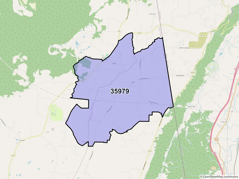 Map of ZIP Code 35979 — Higdon, AL