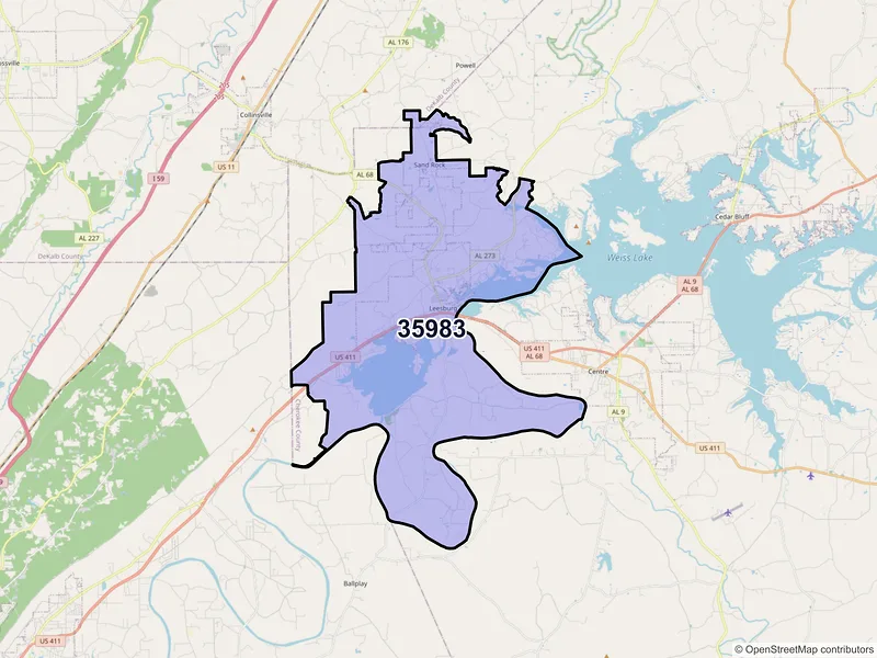 Map of ZIP Code 35983 — Leesburg, AL