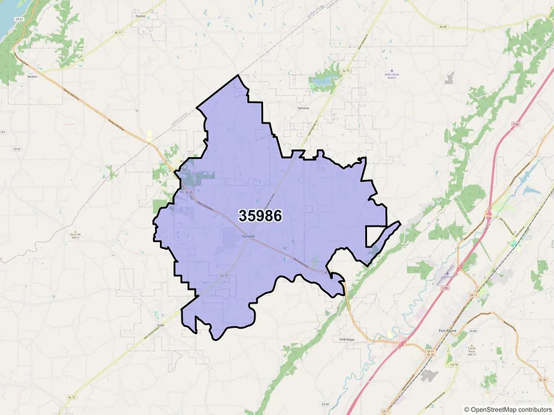 Map of Rainsville, Alabama and ZIP codes