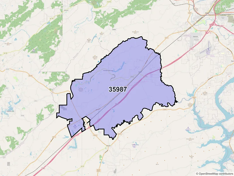 Map of ZIP Code 35987 — Steele, AL