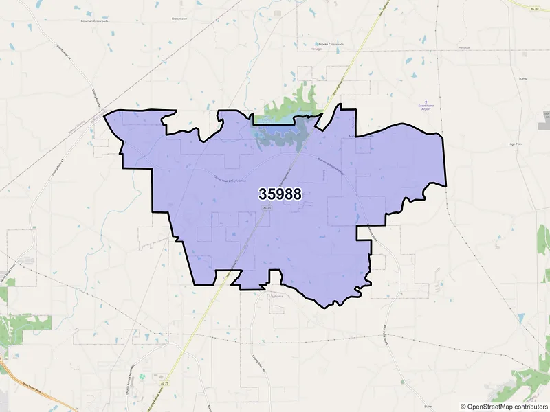 Map of ZIP Code 35988 — Sylvania, AL