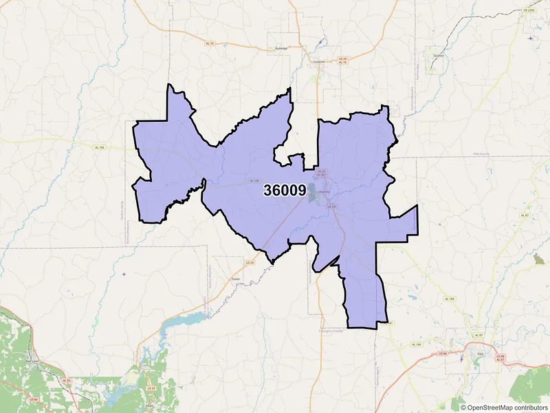 Map of ZIP Code 36009 — Brantley, AL